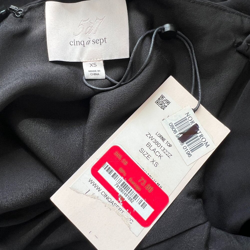 NWT Cinq a Sept Lorne Black Silk Off Shoulder Halter Top XS Reg. $365 - Picture 9 of 12
